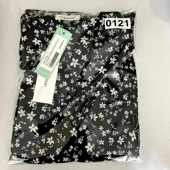 Calvin Klein Womens Blouse S Black White Floral Button Down Top Career Business - Picture 13 of 13